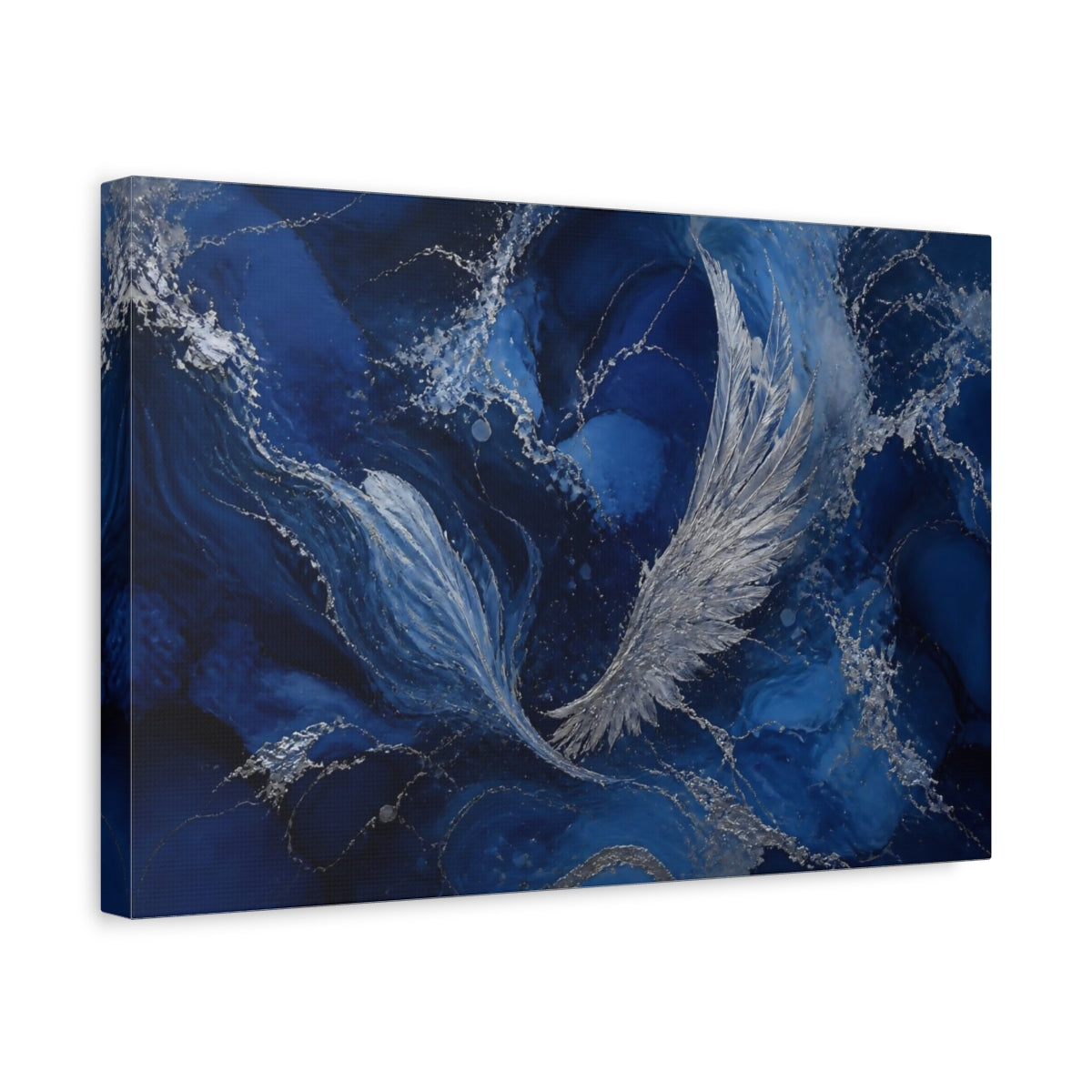 Side Mockup 4. Abstract Silver Wings shown as canvas print
