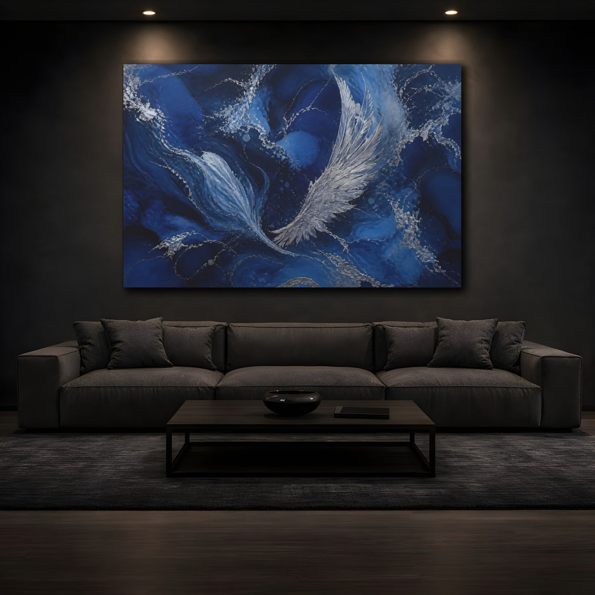 Mockup 3. Abstract Silver Wings shown as canvas print