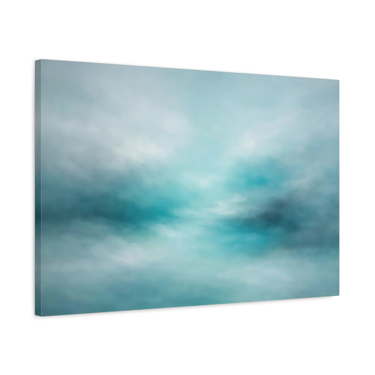 Side Mockup 2. Abstract Abstract Sky Aqua Abstract shown as stretched canvas wall art