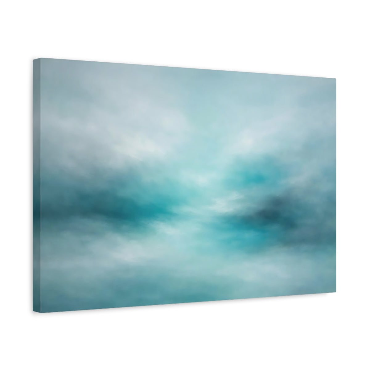 Side Mockup 3. Abstract Abstract Sky Aqua Abstract shown as stretched canvas wall art