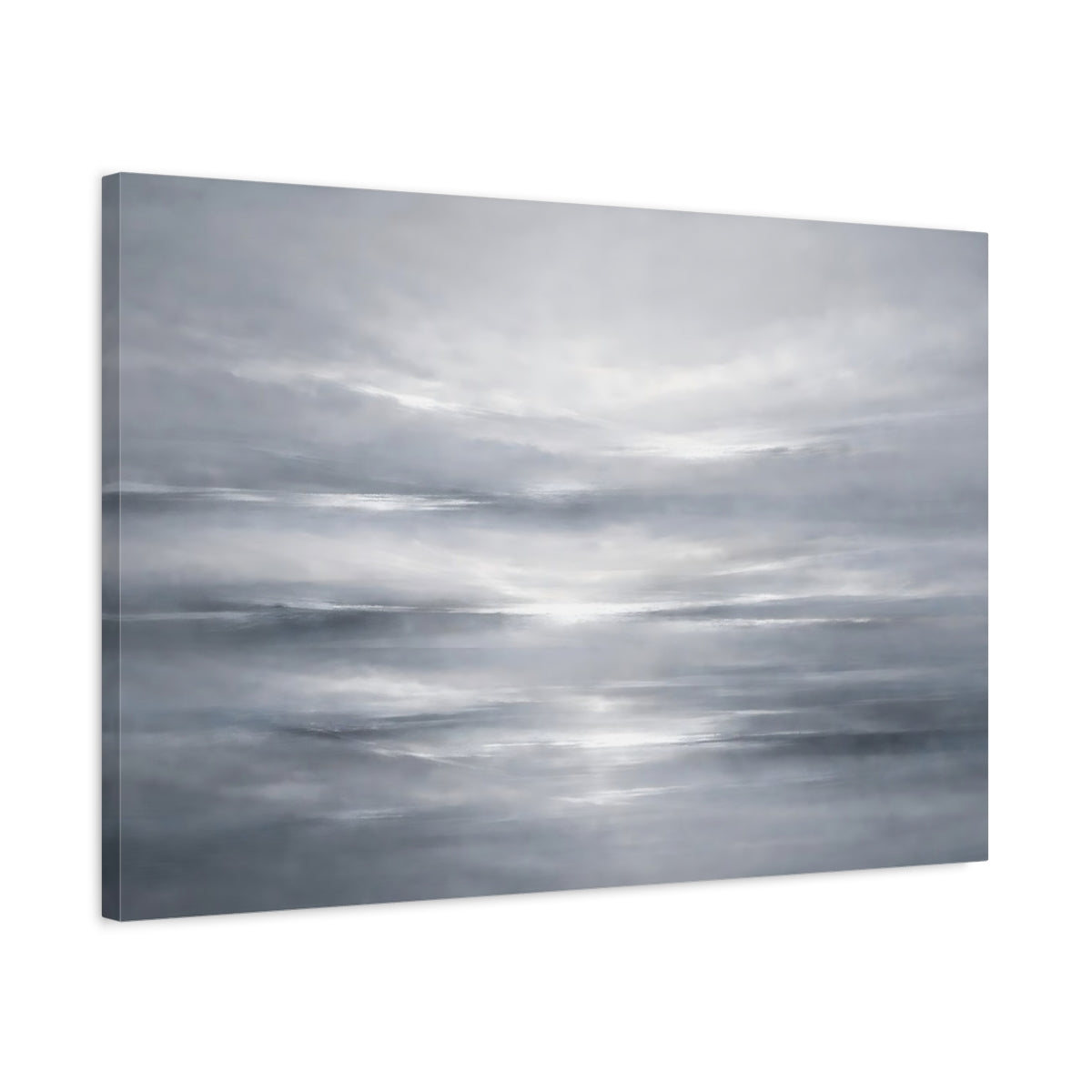Side Mockup 2. Abstract Abstract Sky Grey And White shown as stretched canvas wall art
