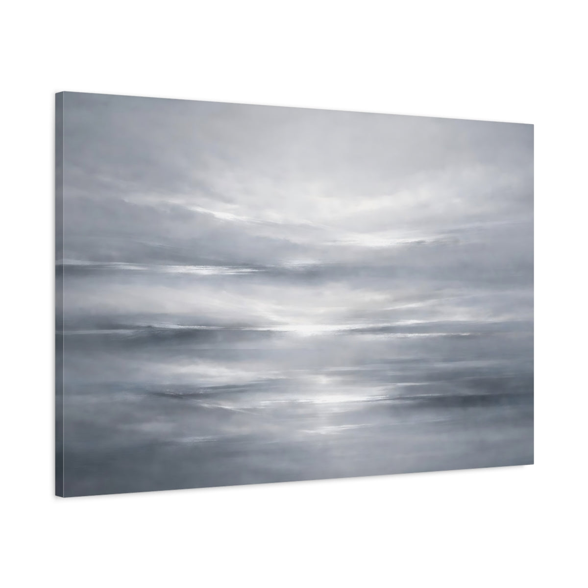 Side Mockup 1. Abstract Abstract Sky Grey And White shown as stretched canvas wall art