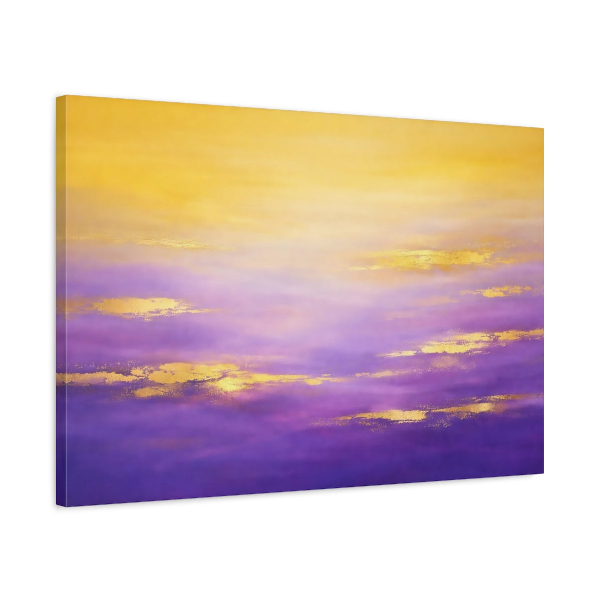 Side Mockup 2. Abstract Abstract Sky Purple Gold Ombre shown as stretched canvas wall art