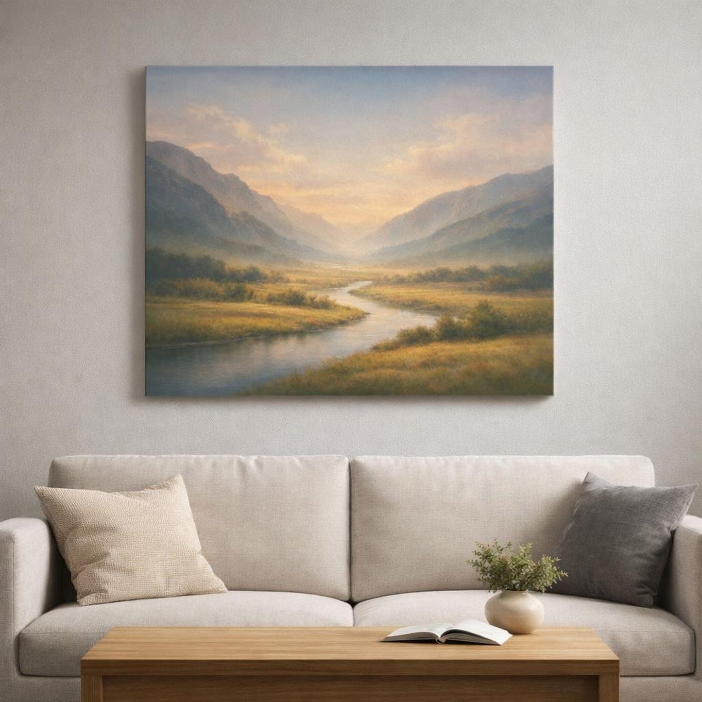 Abstract Sky Valley shown as canvas wall art in a luxury executive office