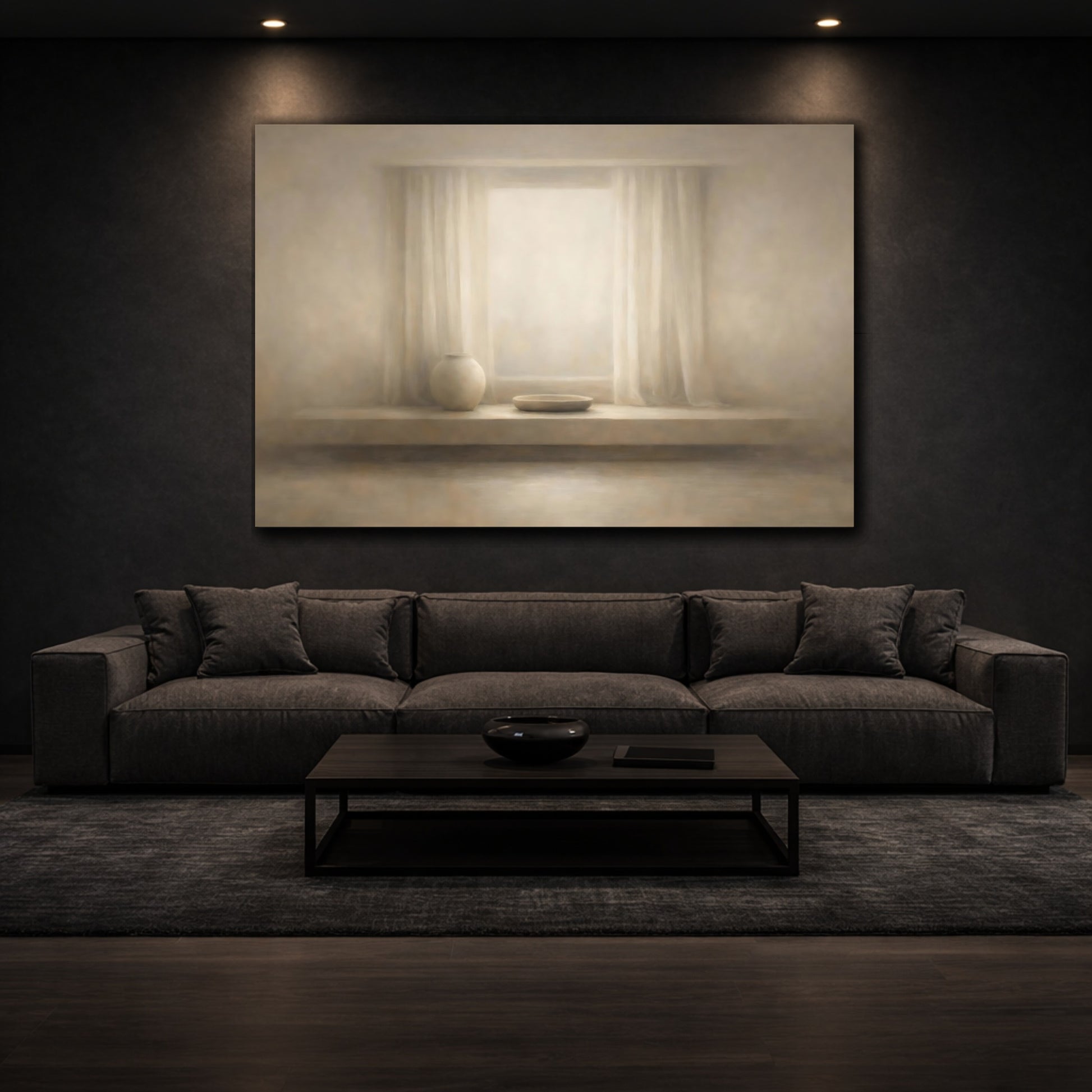 Mockup 2. Abstract Soft Window Light Minimal Space shown as stretched canvas wall art