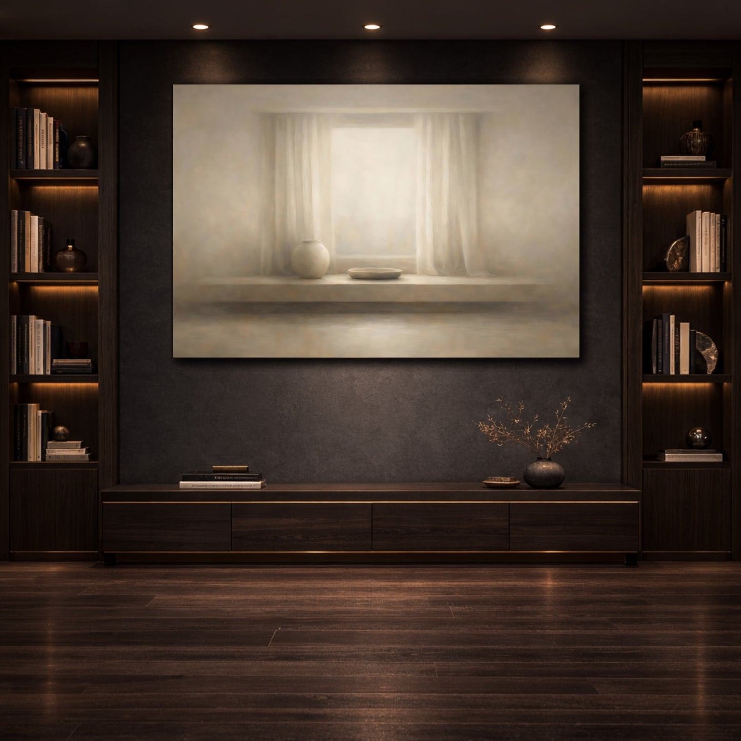 Mockup 3. Abstract Soft Window Light Minimal Space shown as stretched canvas wall art