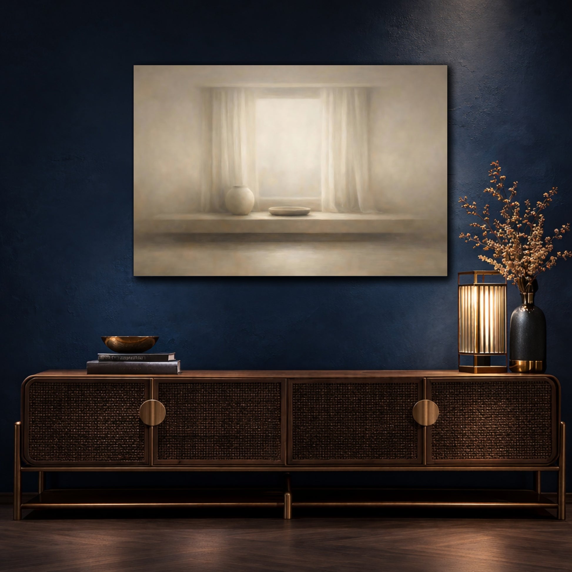 Mockup 4. Abstract Soft Window Light Minimal Space shown as stretched canvas wall art