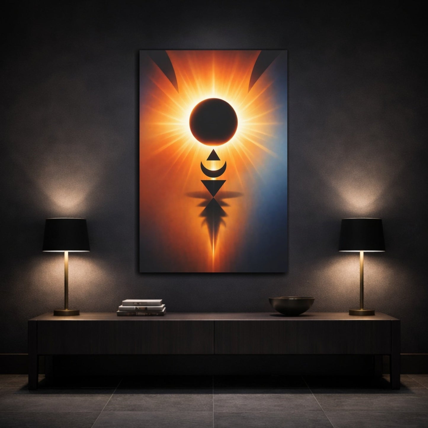 Abstract Solar Eclipse Orange And Blue - Canvas Wall Art Print - YesArtYes