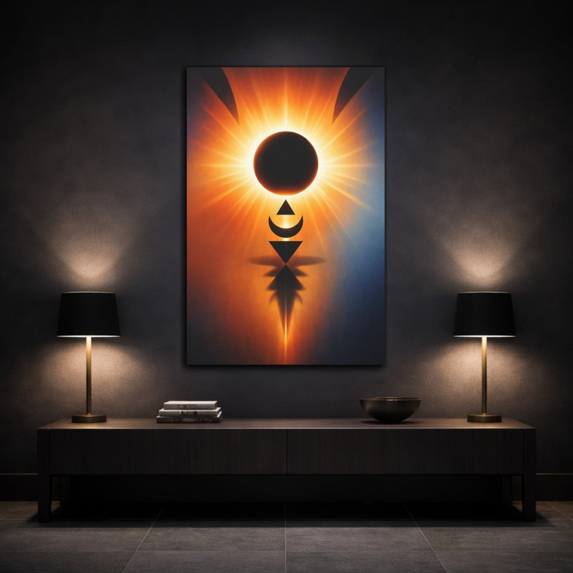 Abstract Solar Eclipse Orange And Blue - Canvas Wall Art Print - YesArtYes