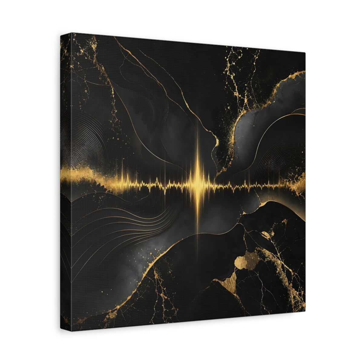 Side Mockup 7. Abstract Sound Wave Black And Gold shown as stretched canvas wall art