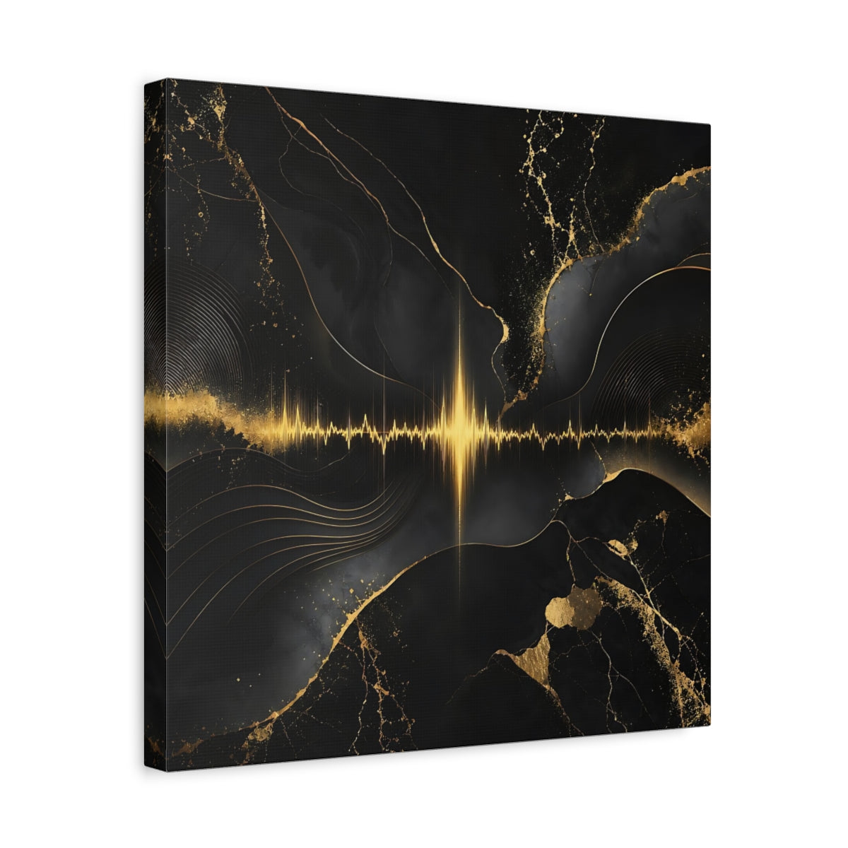 Side Mockup 6. Abstract Sound Wave Black And Gold shown as stretched canvas wall art