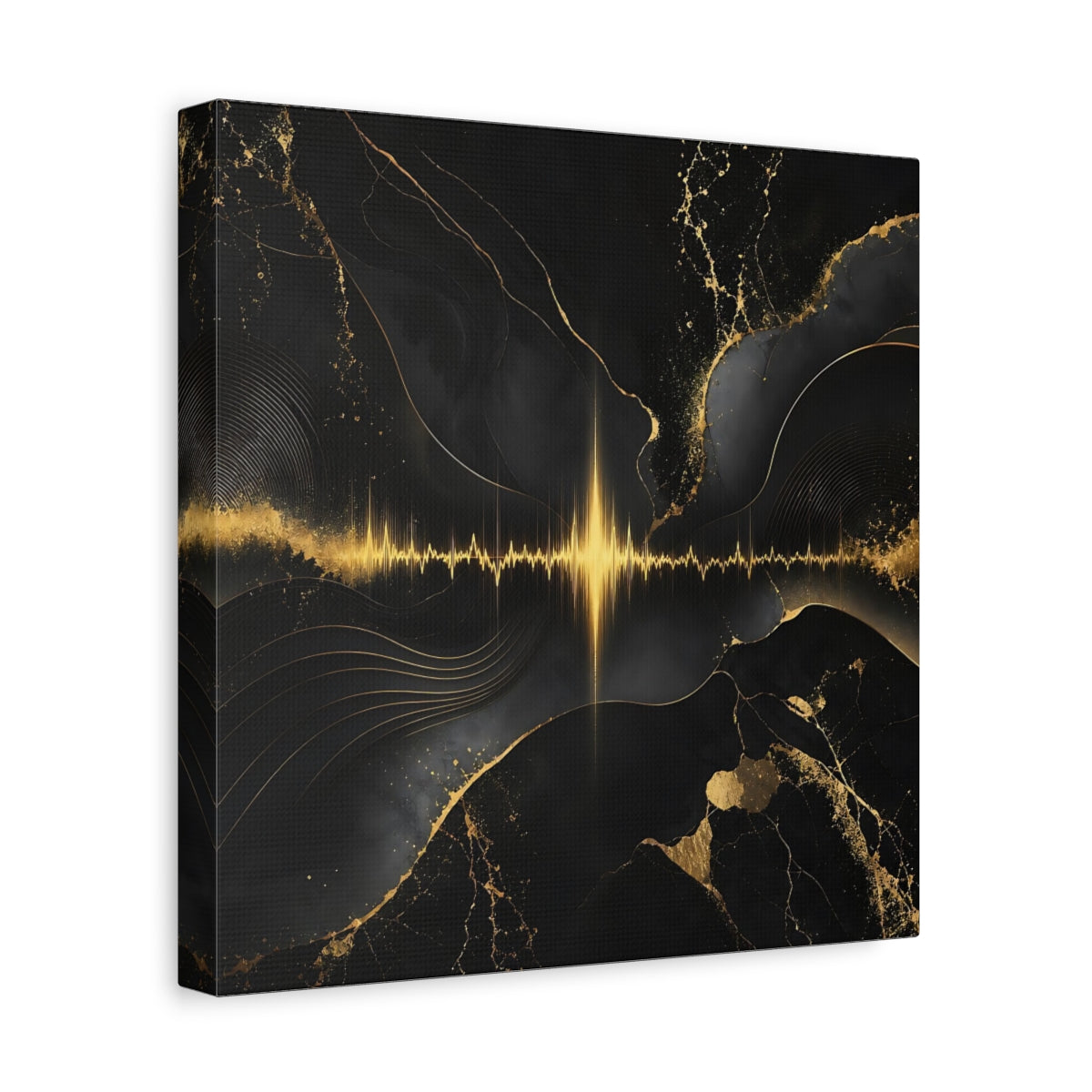 Side Mockup 8. Abstract Sound Wave Black And Gold shown as stretched canvas wall art