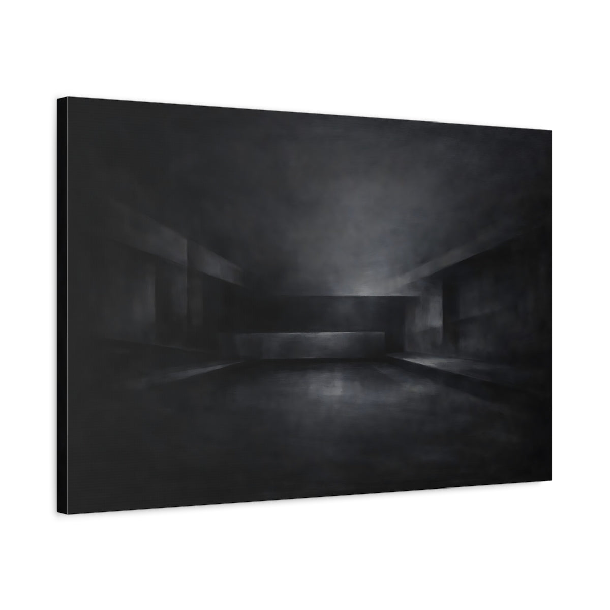 Side Mockup 2. Abstract Abstract Space Dark Grey Abstract shown as stretched canvas wall art