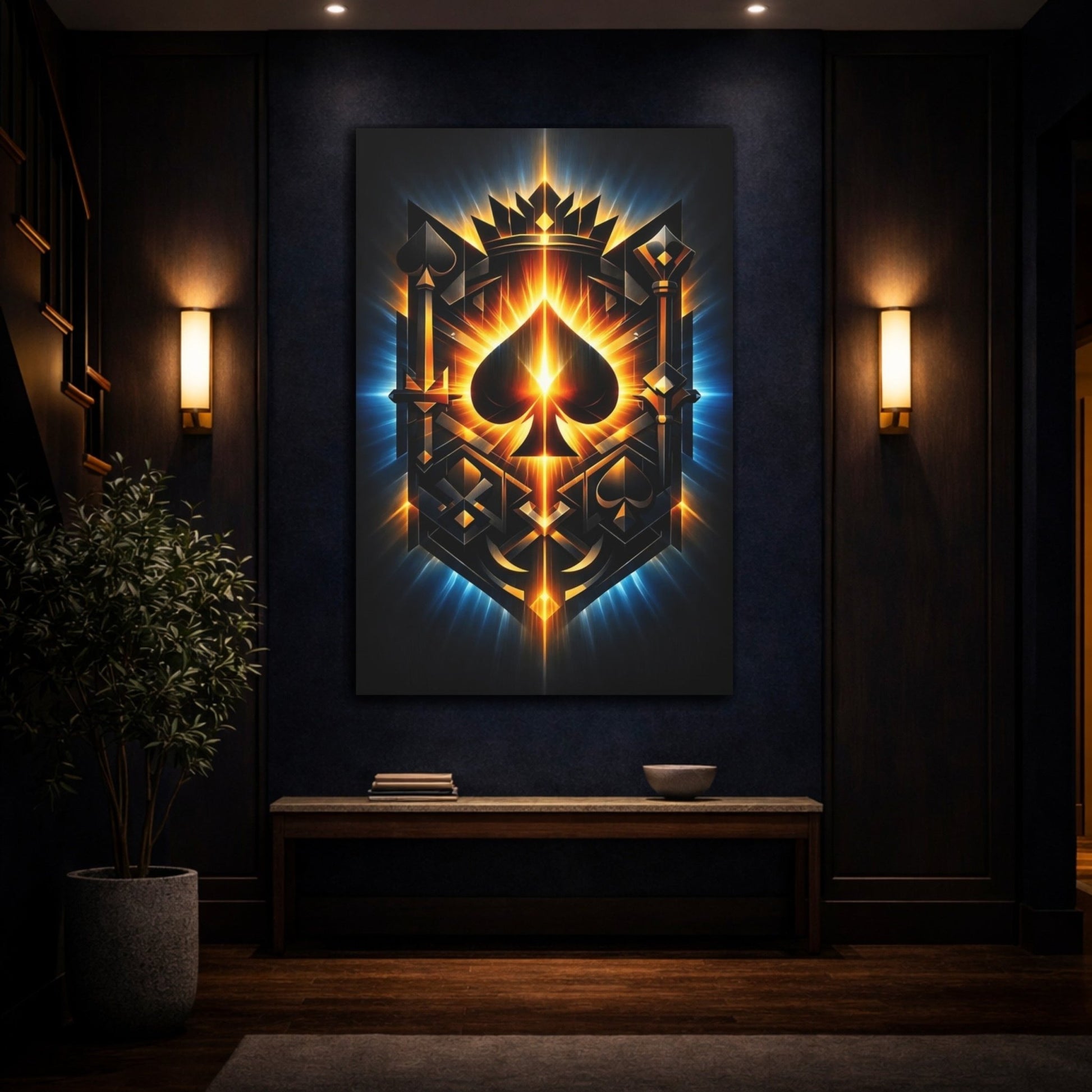 Abstract Spade Crown Black And Gold - Canvas Wall Art Print - YesArtYes