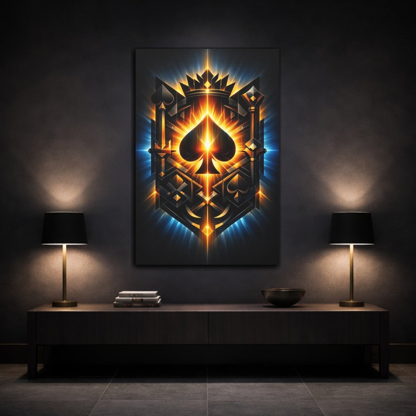 Abstract Spade Crown Black And Gold - Canvas Wall Art Print - YesArtYes