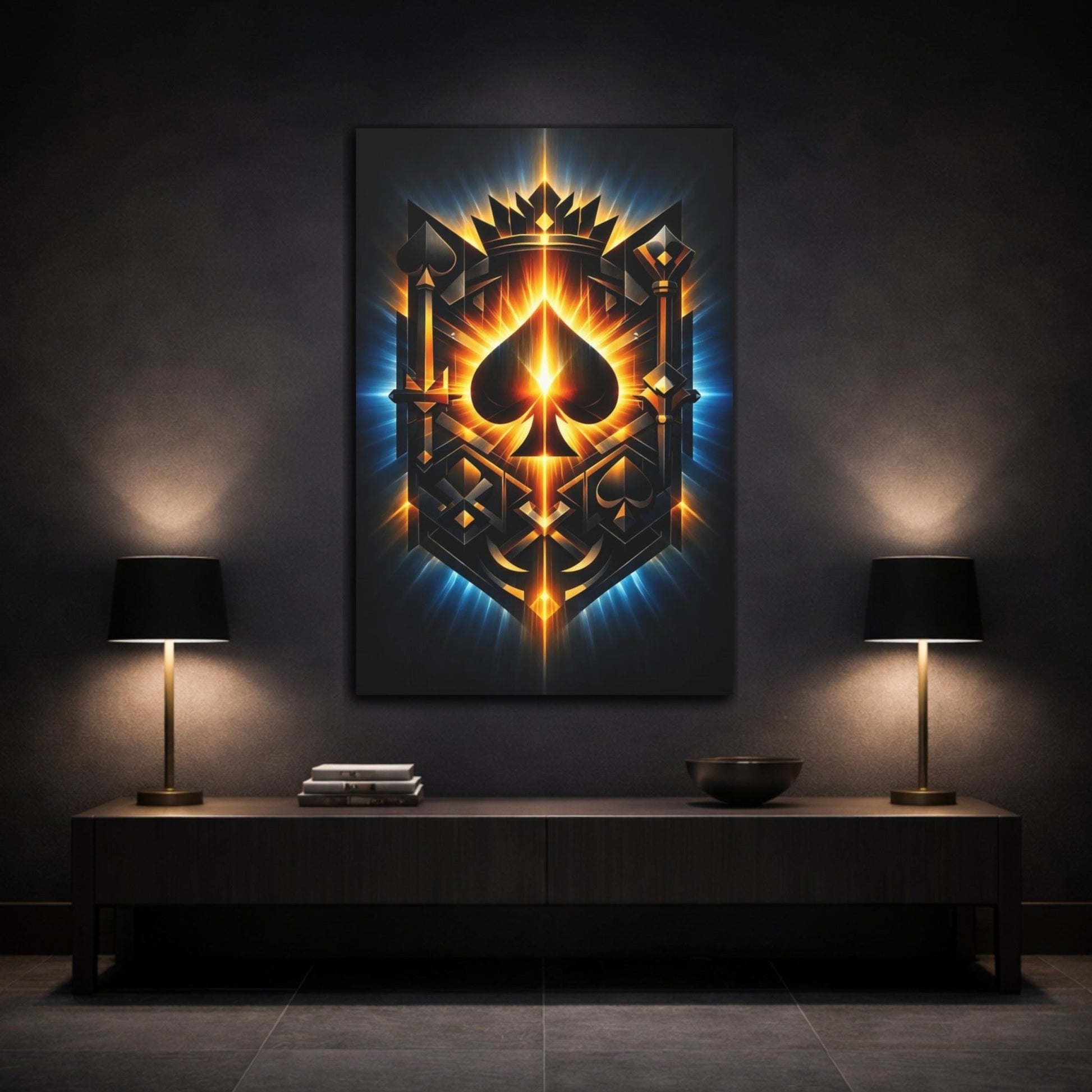 Abstract Spade Crown Black And Gold - Canvas Wall Art Print - YesArtYes