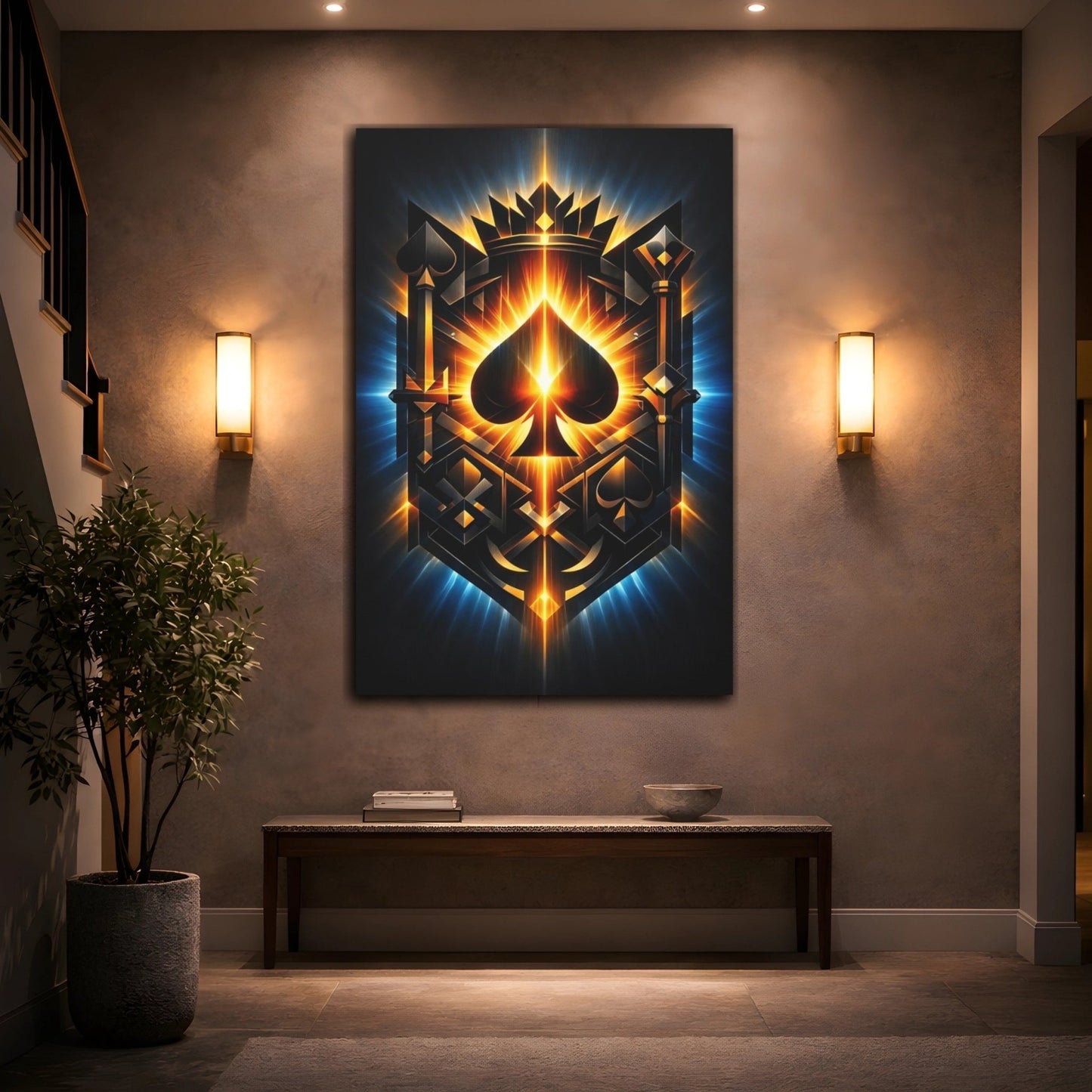 Abstract Spade Crown Black And Gold - Canvas Wall Art Print - YesArtYes