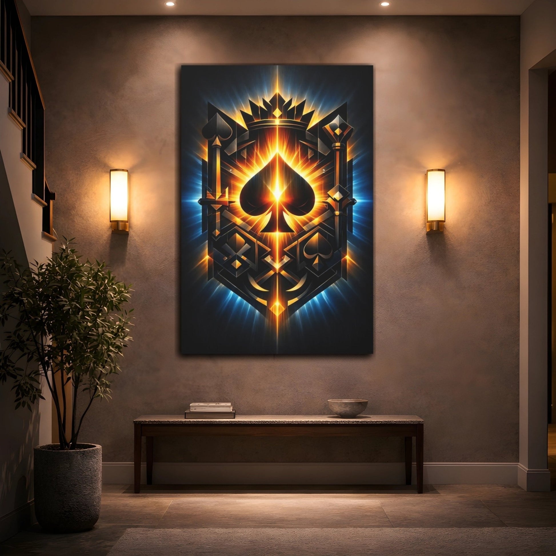 Abstract Spade Crown Black And Gold - Canvas Wall Art Print - YesArtYes