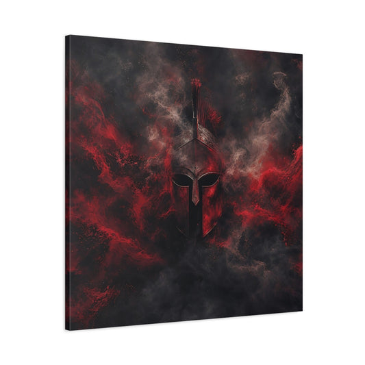 Main Mockup. Abstract Spartan Helmet Red And Black shown as stretched canvas wall art