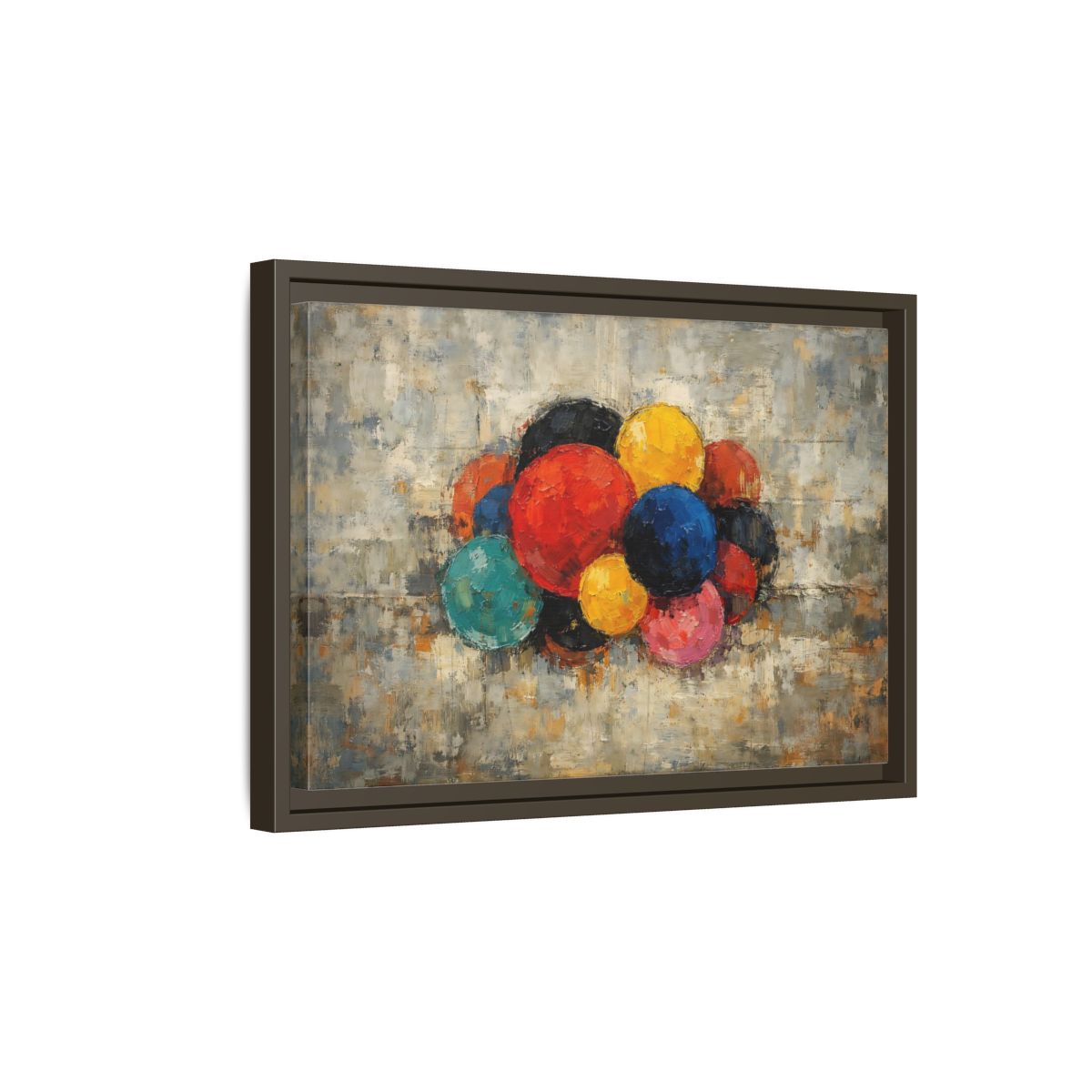 Side Mockup 5. Abstract Spheres Colorful Spheres shown as stretched canvas wall art