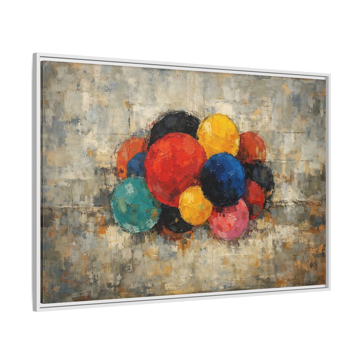 Side Mockup 7. Abstract Spheres Colorful Spheres shown as stretched canvas wall art