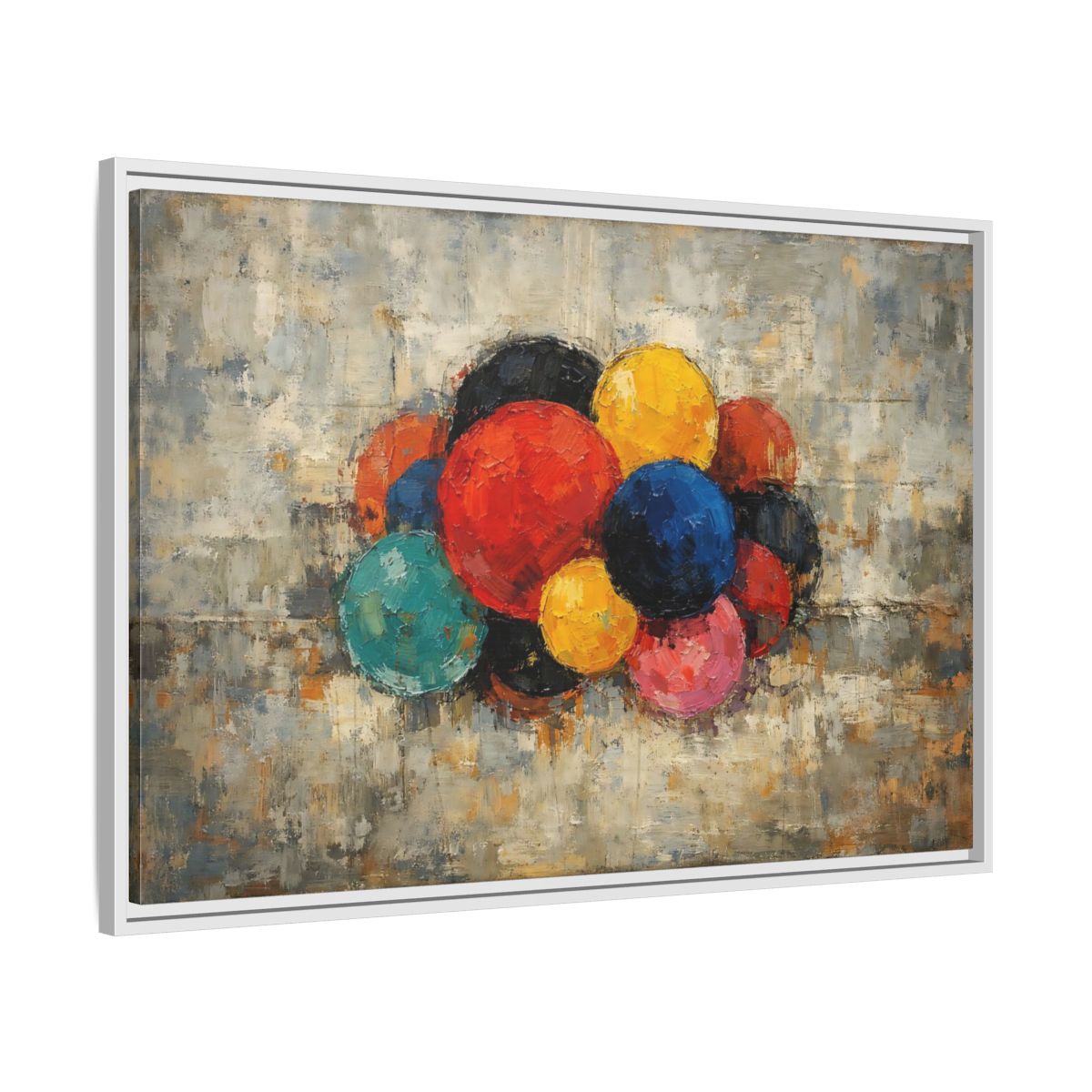 Side Mockup 8. Abstract Spheres Colorful Spheres shown as stretched canvas wall art