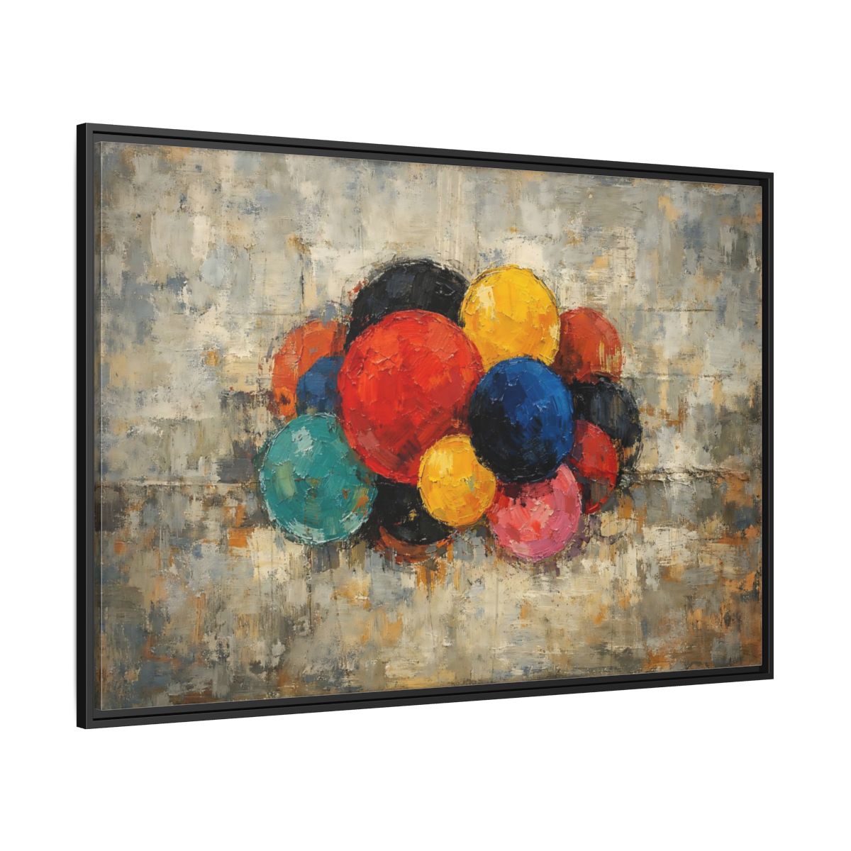 Side Mockup 12. Abstract Spheres Colorful Spheres shown as stretched canvas wall art