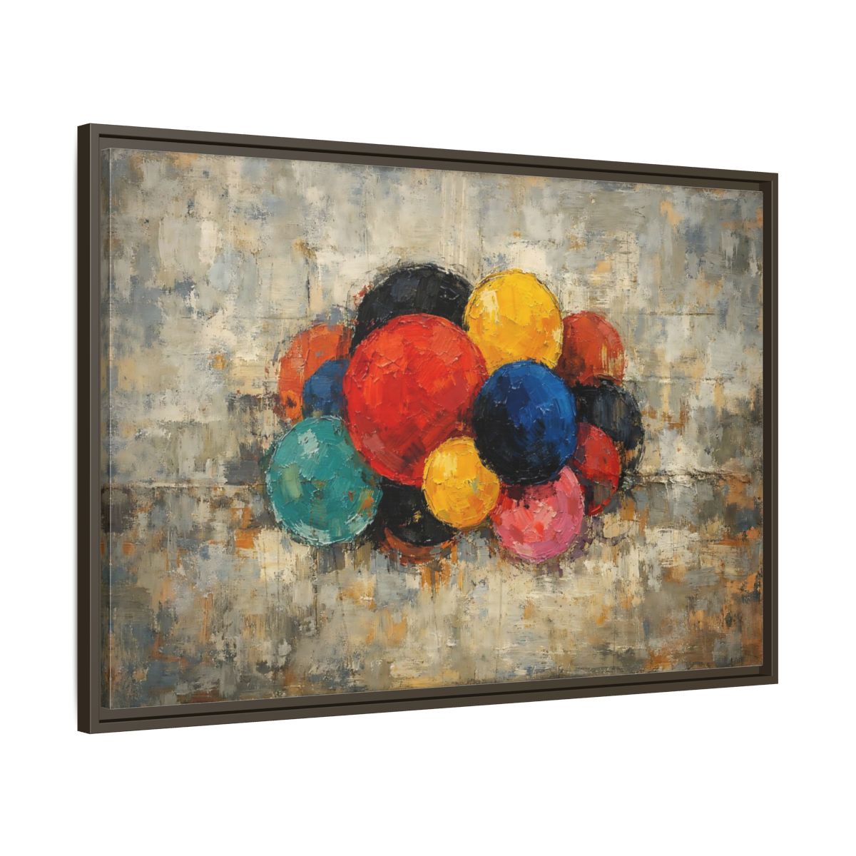 Side Mockup 9. Abstract Spheres Colorful Spheres shown as stretched canvas wall art