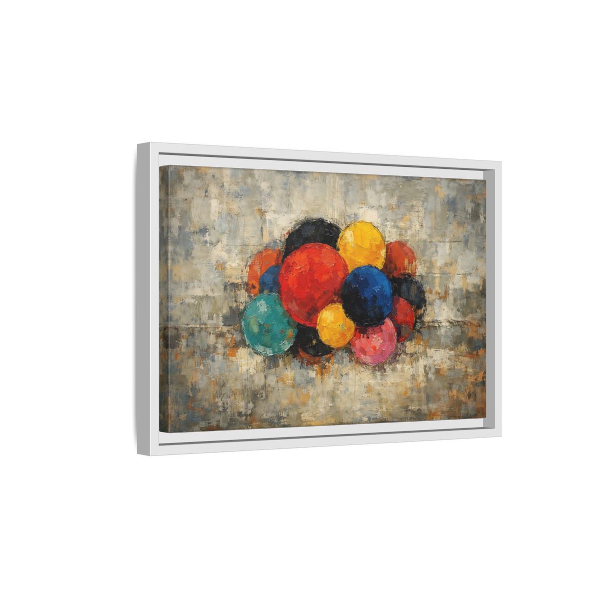 Side Mockup 4. Abstract Spheres Colorful Spheres shown as stretched canvas wall art