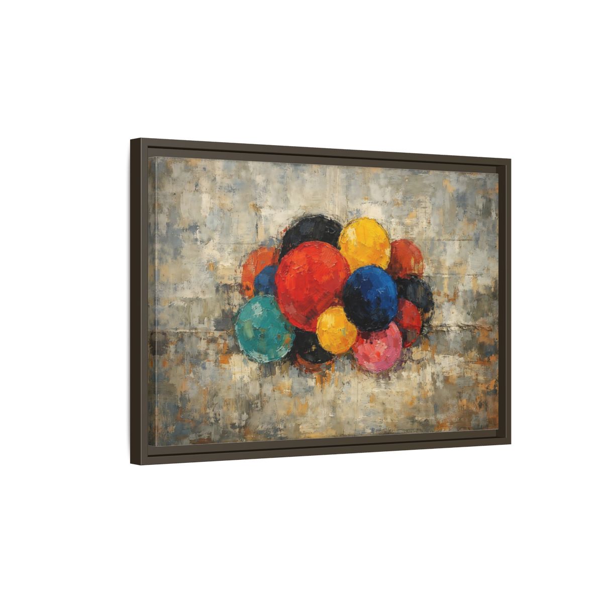Side Mockup 2. Abstract Spheres Colorful Spheres shown as stretched canvas wall art