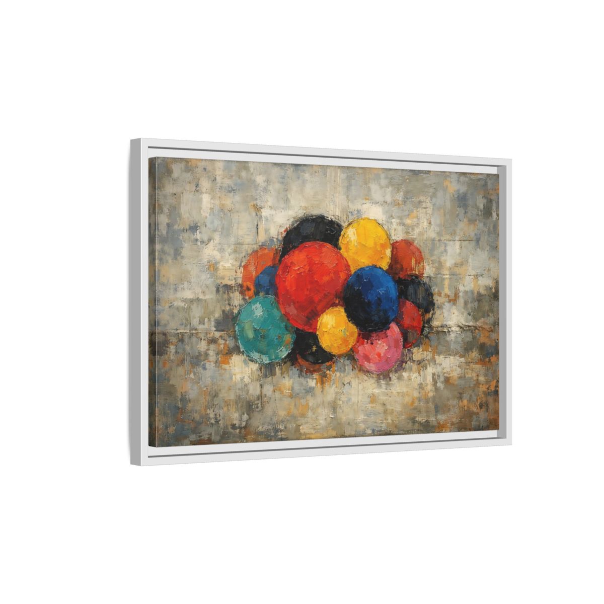 Side Mockup 1. Abstract Spheres Colorful Spheres shown as stretched canvas wall art