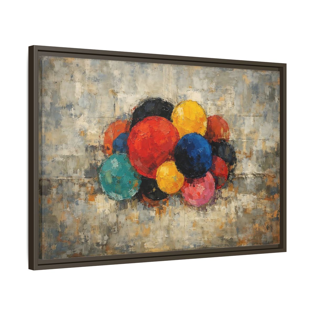 Side Mockup 11. Abstract Spheres Colorful Spheres shown as stretched canvas wall art