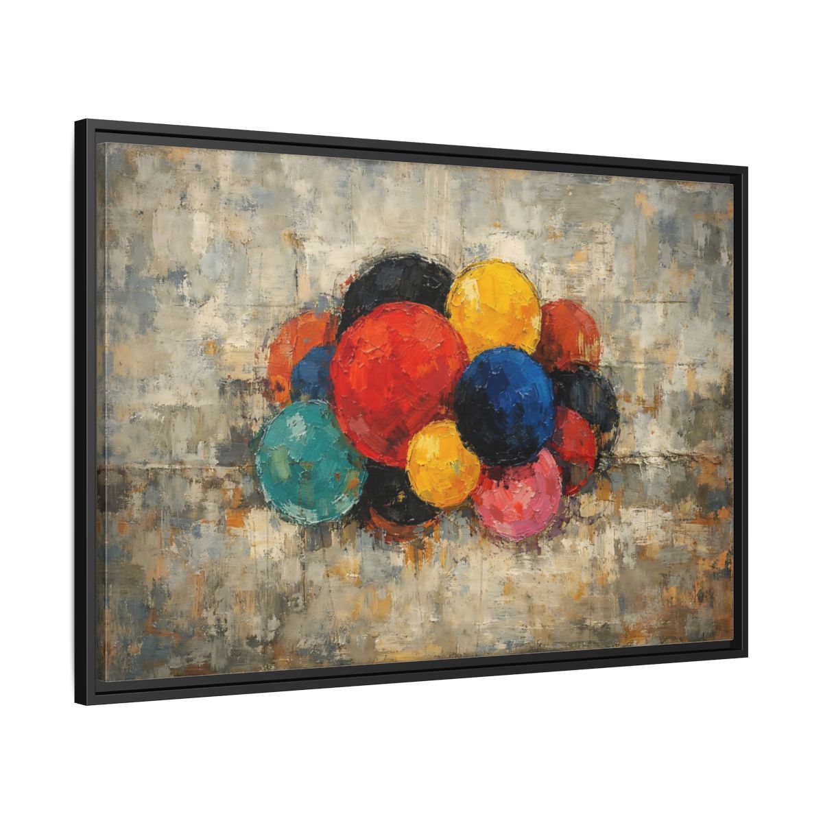 Side Mockup 13. Abstract Spheres Colorful Spheres shown as stretched canvas wall art
