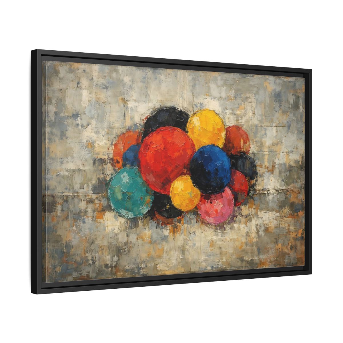 Side Mockup 14. Abstract Spheres Colorful Spheres shown as stretched canvas wall art