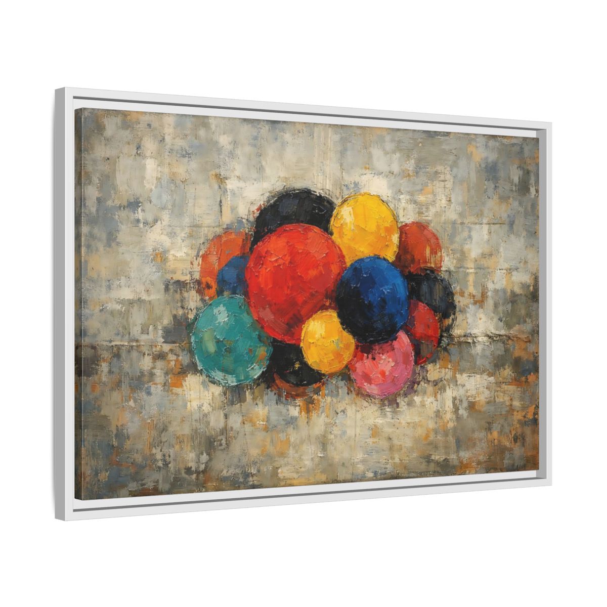 Side Mockup 10. Abstract Spheres Colorful Spheres shown as stretched canvas wall art