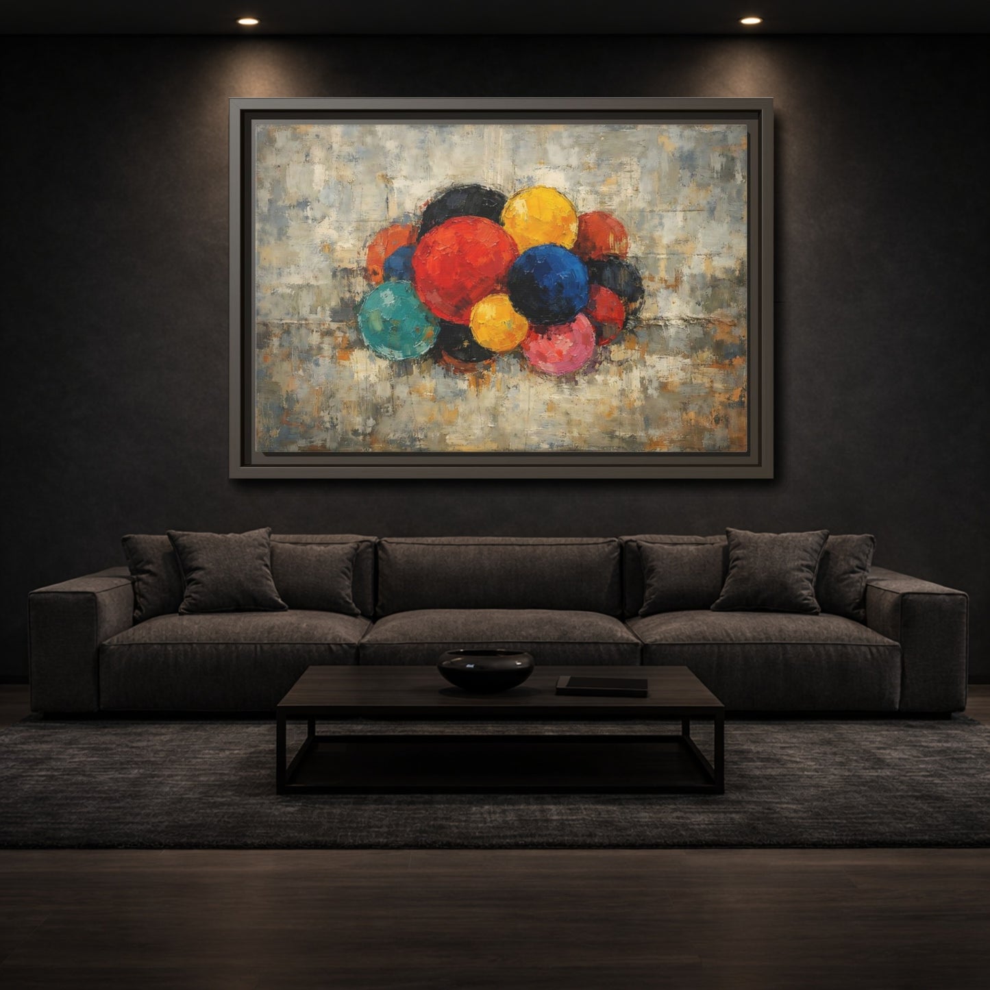 Mockup 2. Abstract Spheres Colorful Spheres shown as stretched canvas wall art