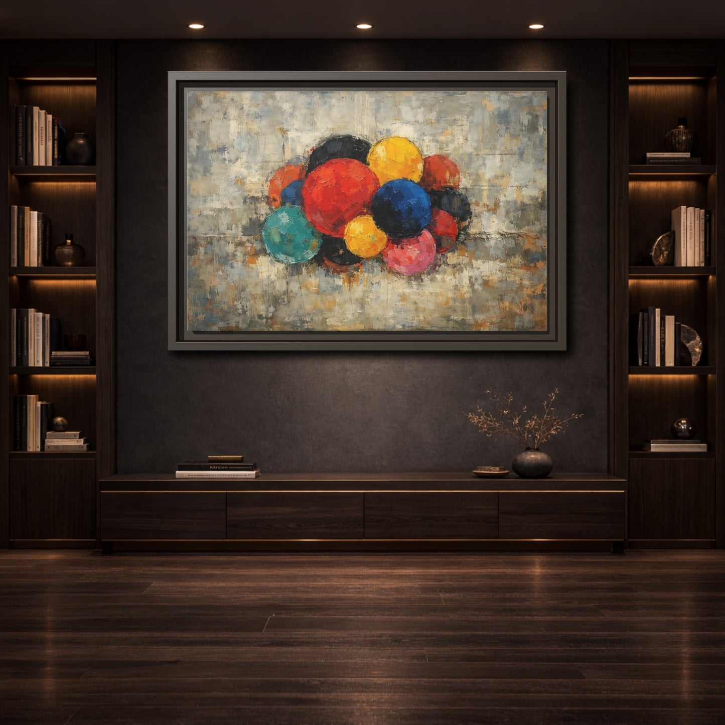Mockup 3. Abstract Spheres Colorful Spheres shown as stretched canvas wall art