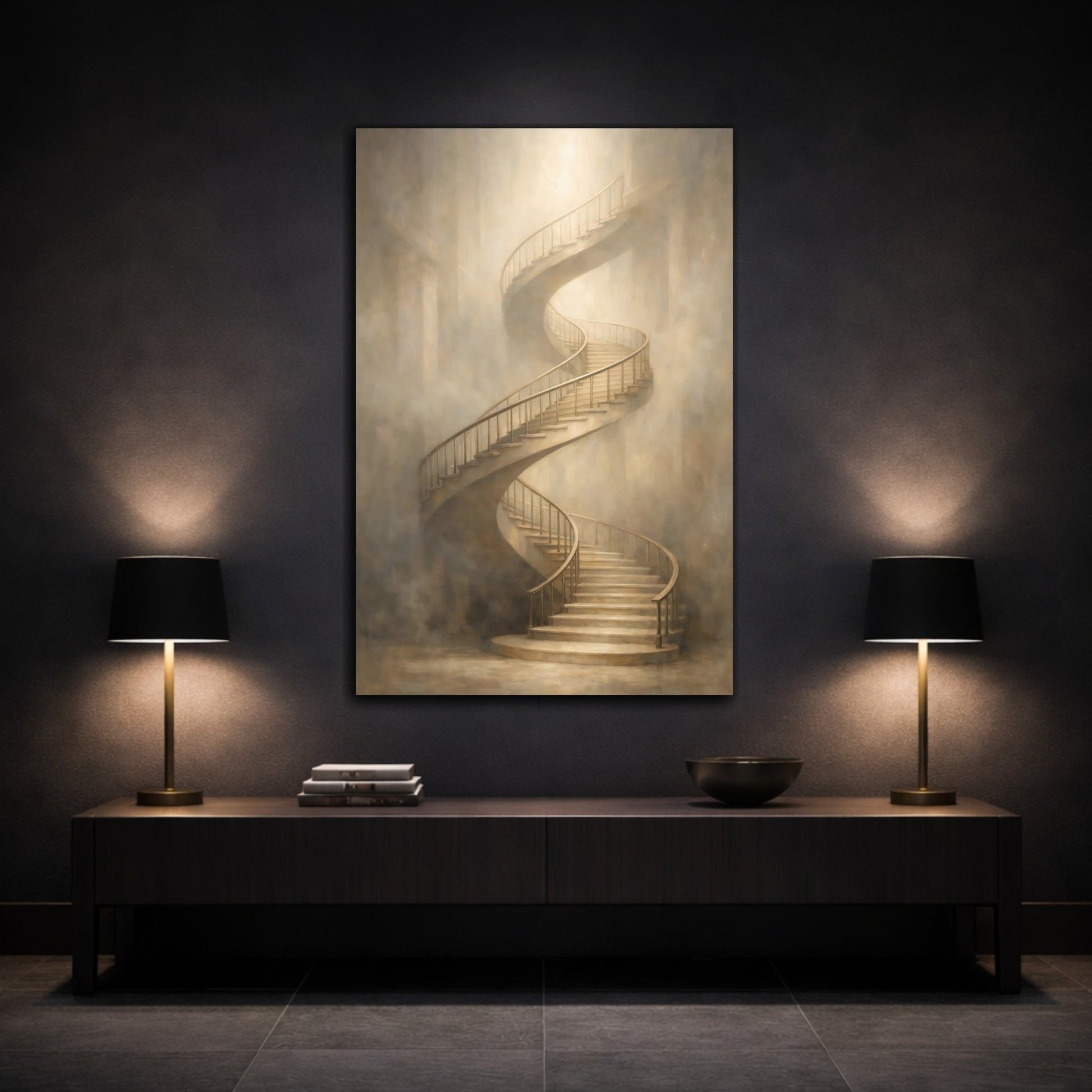 Abstract Spiral Staircase Beige - Canvas Wall Art Print - YesArtYes