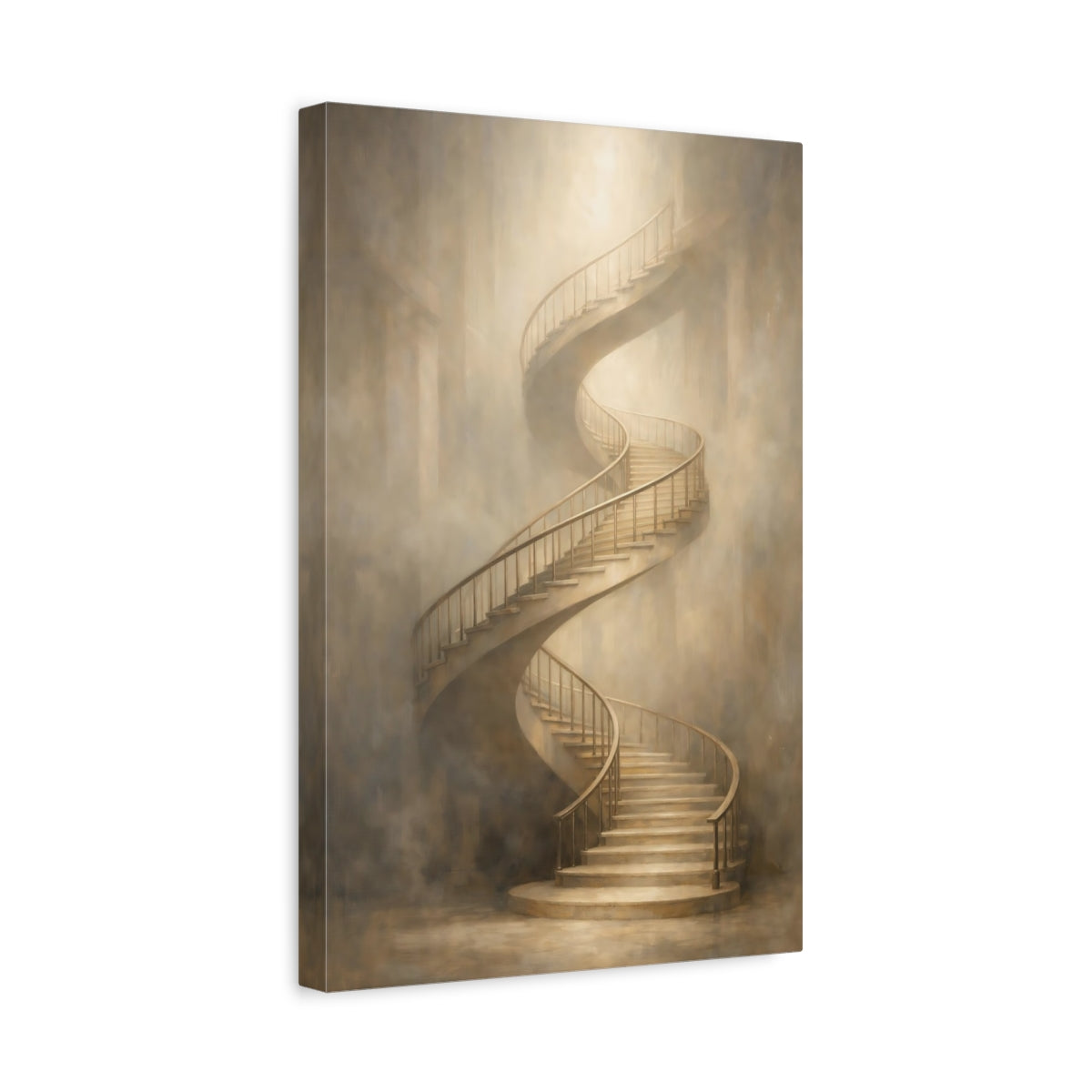 Side Mockup 4. Abstract Spiral Staircase Beige Spiral Staircase shown as stretched canvas wall art