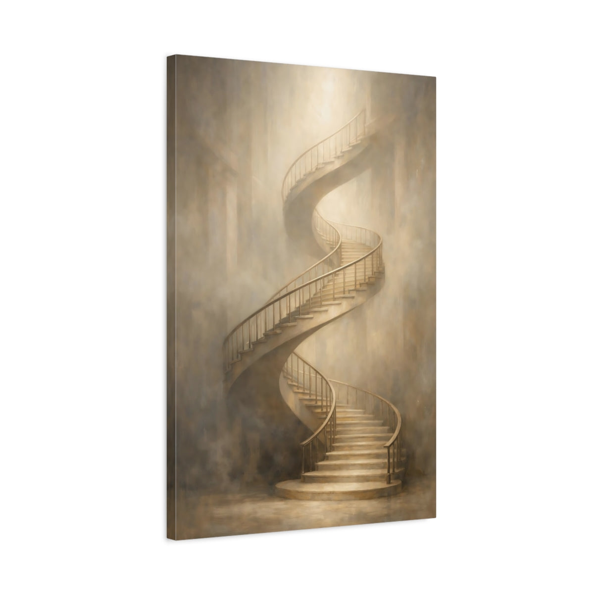 Side Mockup 2. Abstract Spiral Staircase Beige Spiral Staircase shown as stretched canvas wall art
