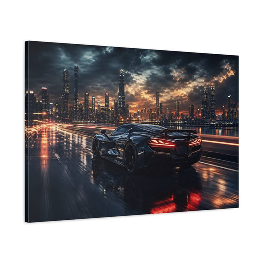 Main Mockup. Abstract Sports Car Dynamic Black Car shown as stretched canvas wall art