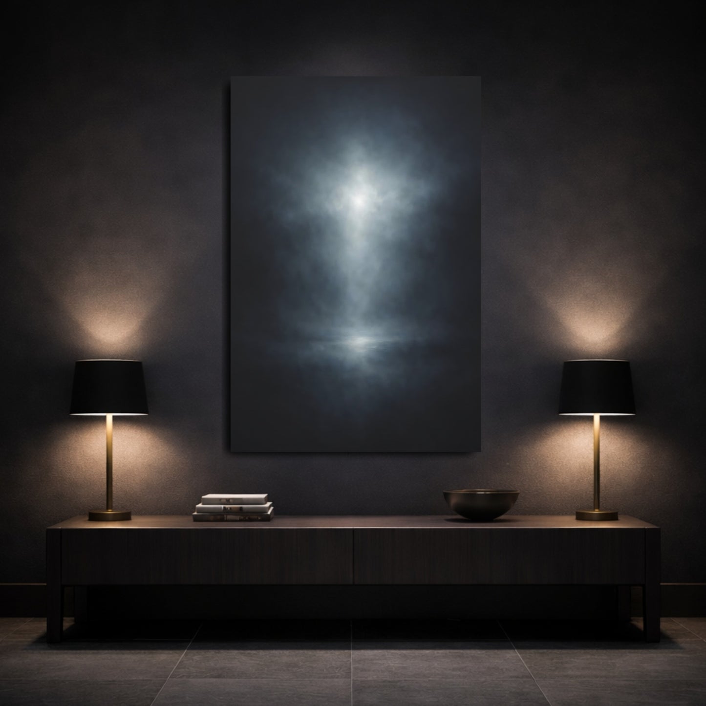 Abstract Spotlight Dark Blue Light shown as front canvas room wall art