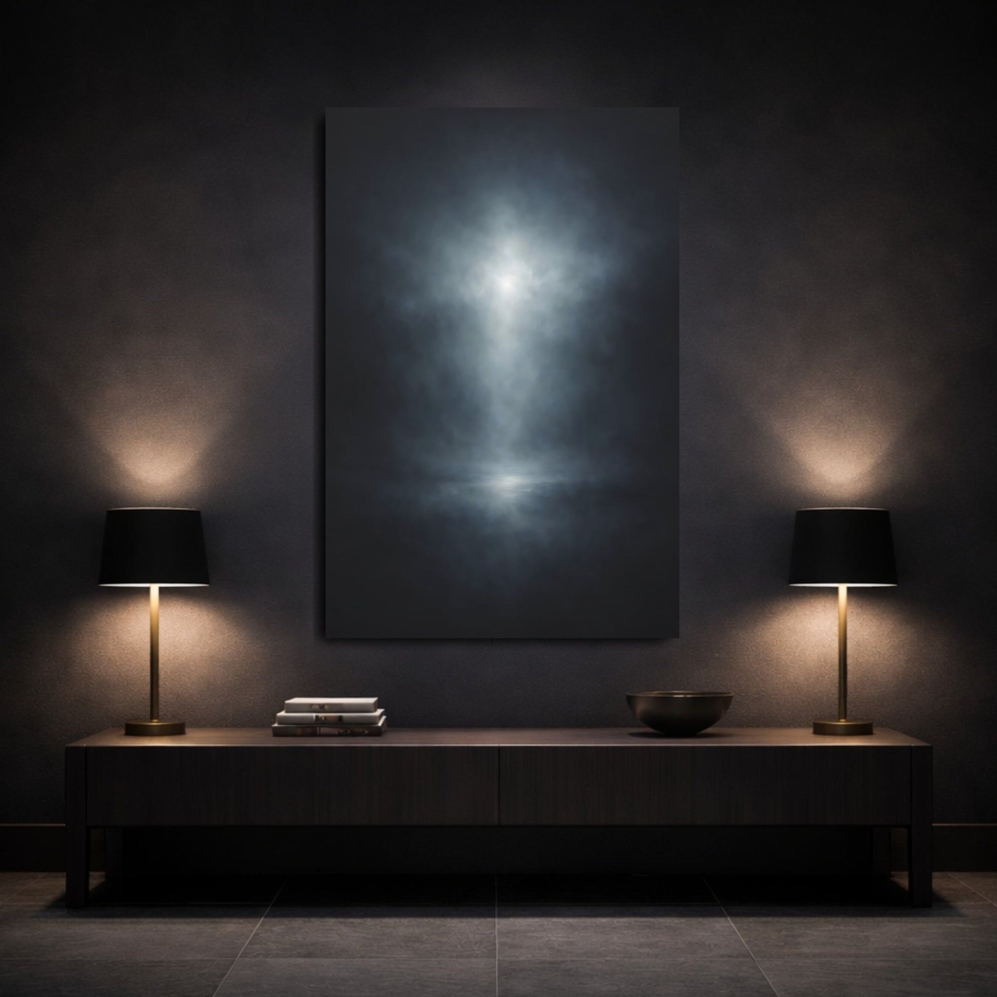 Abstract Spotlight Dark Blue Light shown as front canvas room wall art