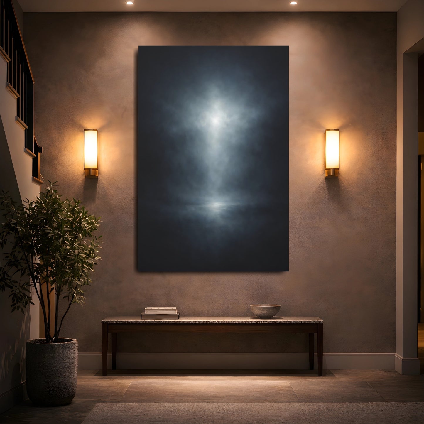 Abstract Spotlight Dark Blue Light shown as front canvas room wall art