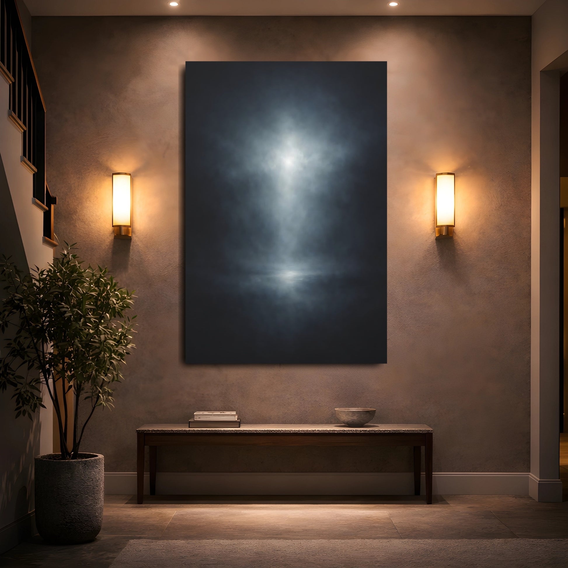 Abstract Spotlight Dark Blue Light shown as front canvas room wall art
