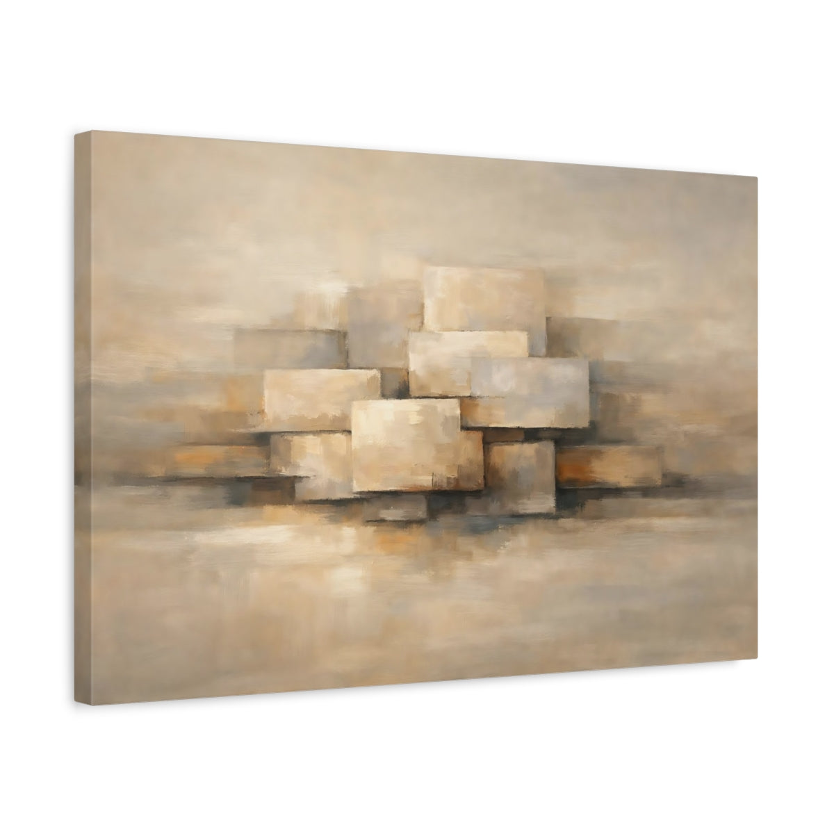 Side Mockup 3. Abstract Stacked Rectangles Beige Geometric shown as stretched canvas wall art