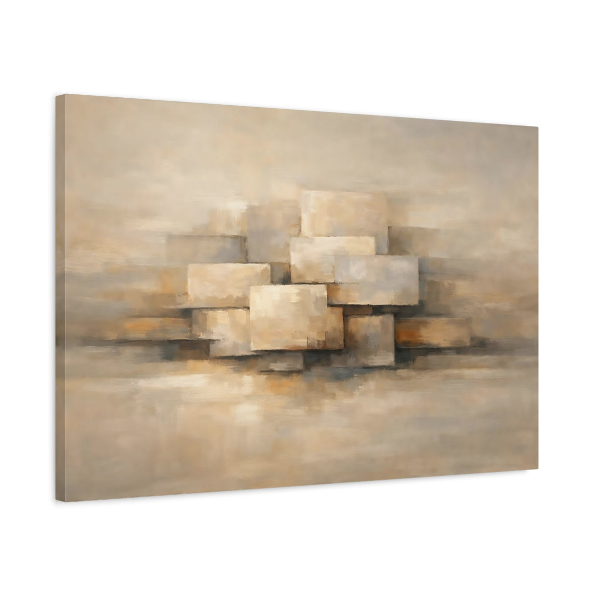 Side Mockup 2. Abstract Stacked Rectangles Beige Geometric shown as stretched canvas wall art