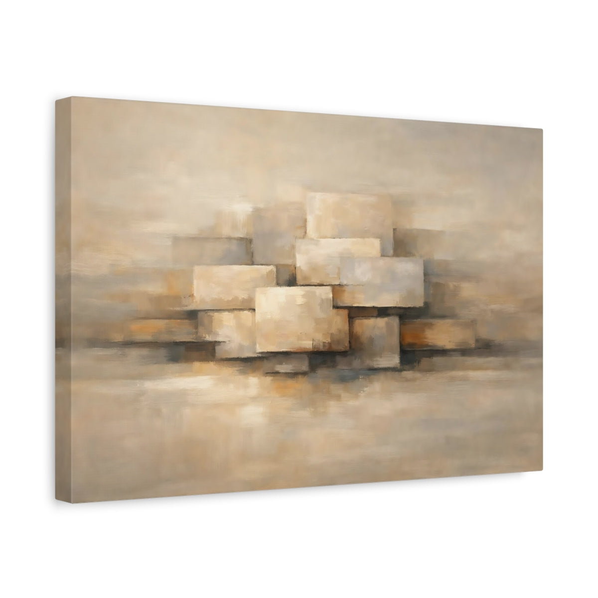 Side Mockup 4. Abstract Stacked Rectangles Beige Geometric shown as stretched canvas wall art