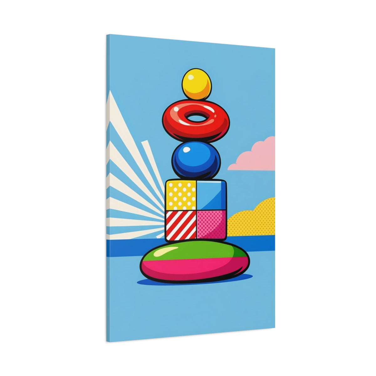 Main Mockup. Abstract Stacked Shapes Colorful Abstract Shapes shown as stretched canvas wall art