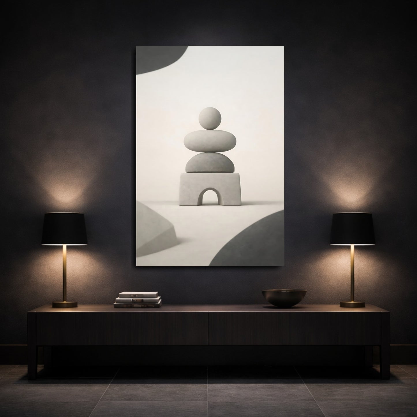 Abstract Stacked Stones Neutral Stacked Stones shown as front canvas room wall art